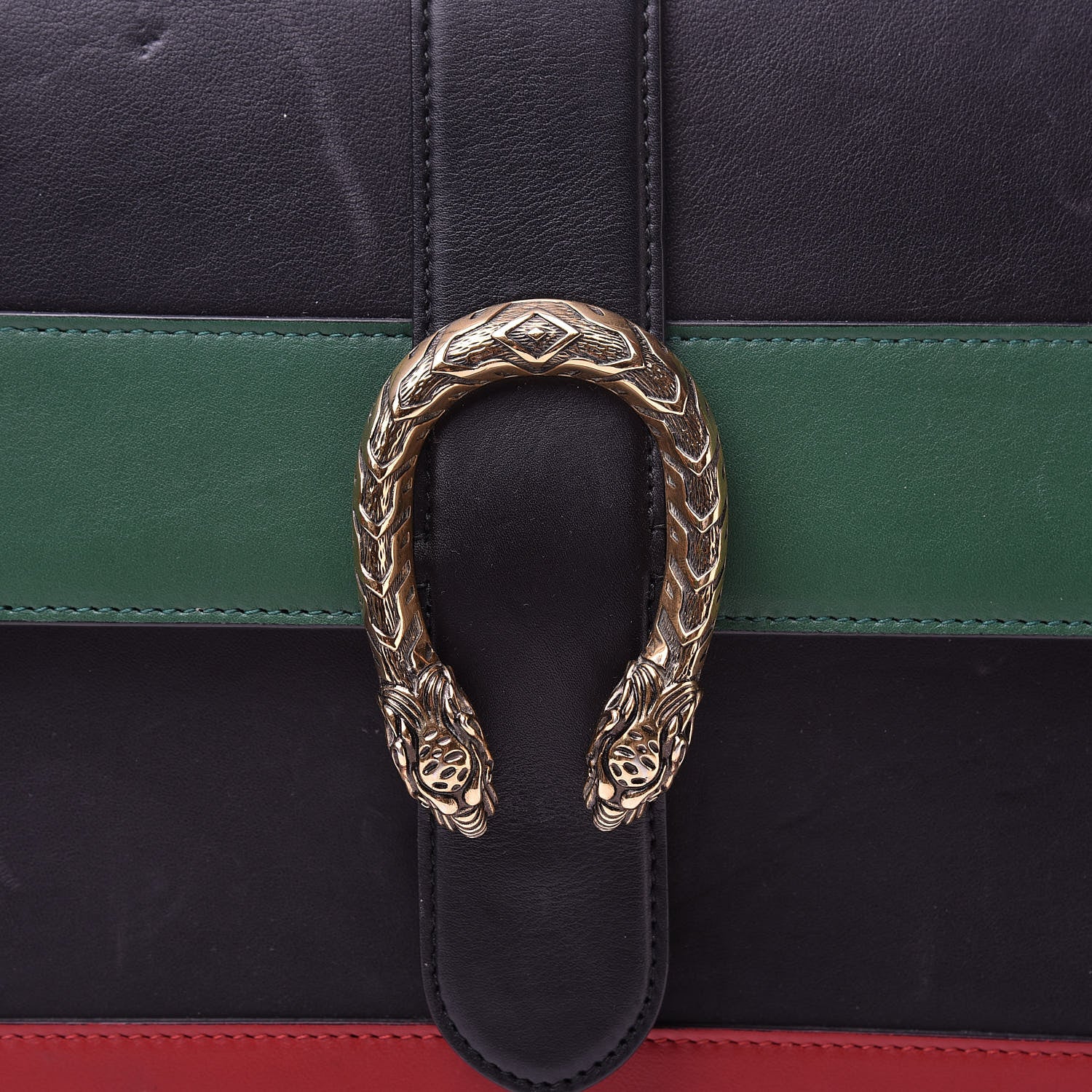 Gucci Calfskin Bamboo Web Large Dionysus Top Handle Bag Black Bright Evergreen Hibiscus Red 8 of 23