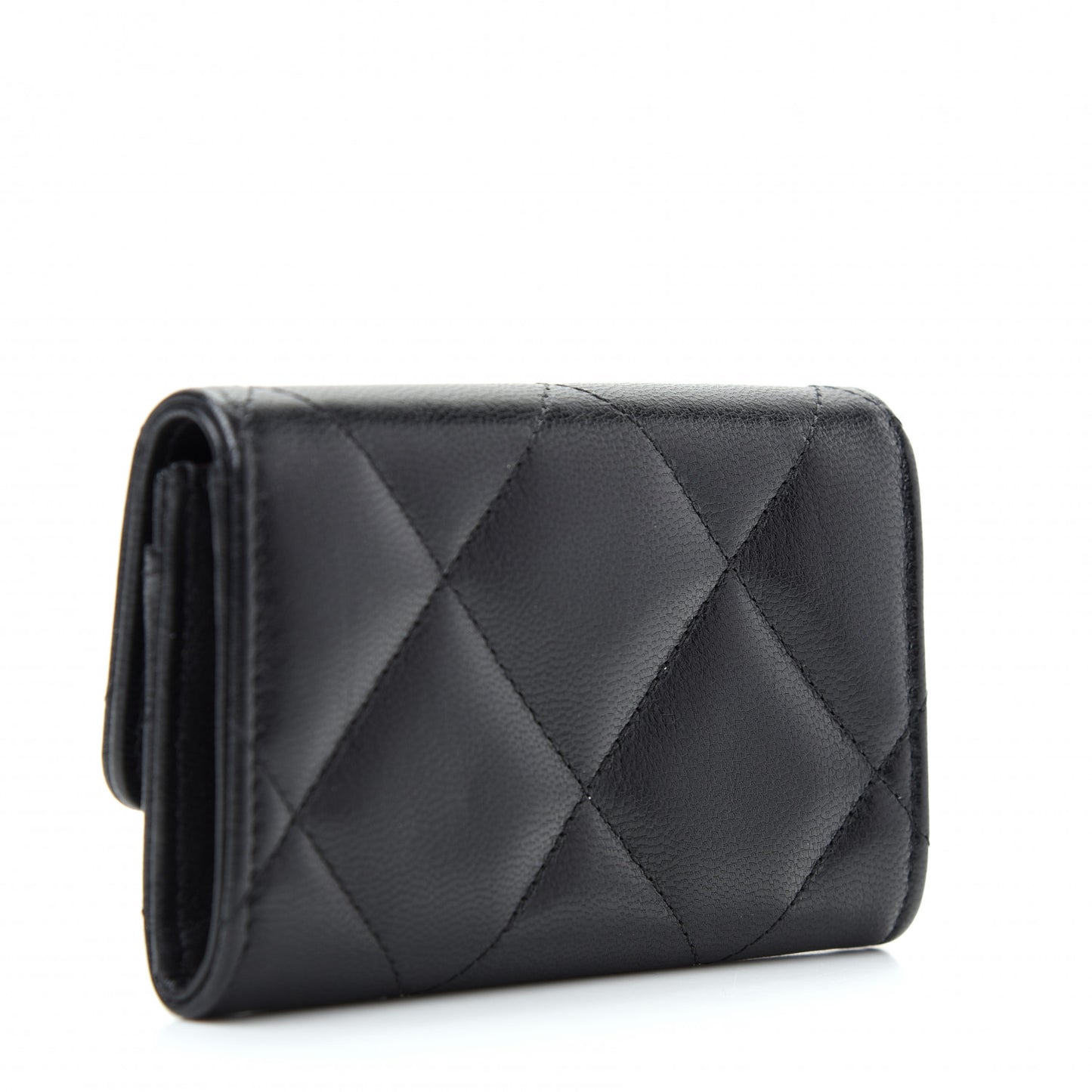 Shiny Goatskin Quilted Chanel 19 Flap Card Holder Black