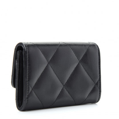Chanel Shiny Goatskin Quilted Chanel 19 Flap Card Holder Black 3 of 9