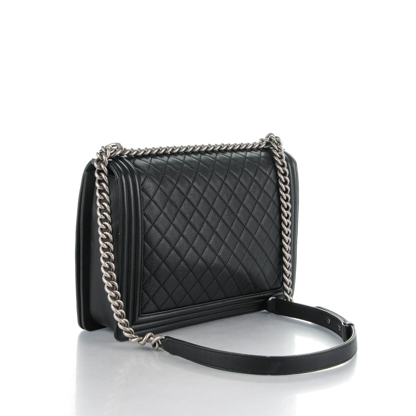 Calfskin Quilted Large Boy Flap Black