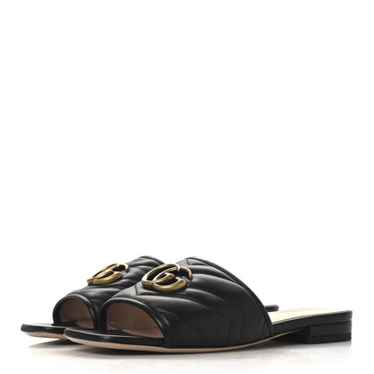 Gucci Nappa Matelasse GG Marmont Flat Slide Sandals 36.5 Black 4 of 9