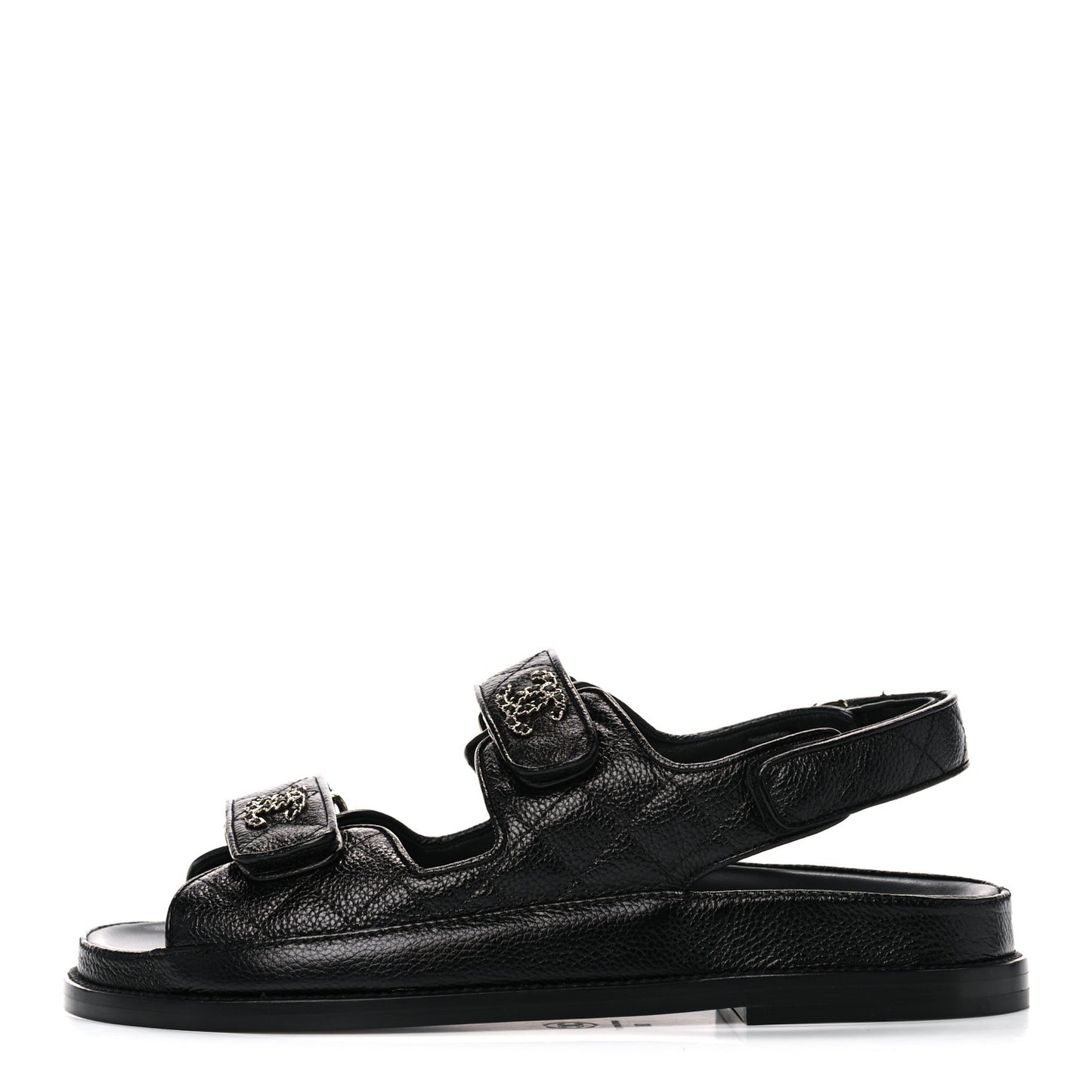 Grained Calfskin Velcro Dad Sandals 38 Black