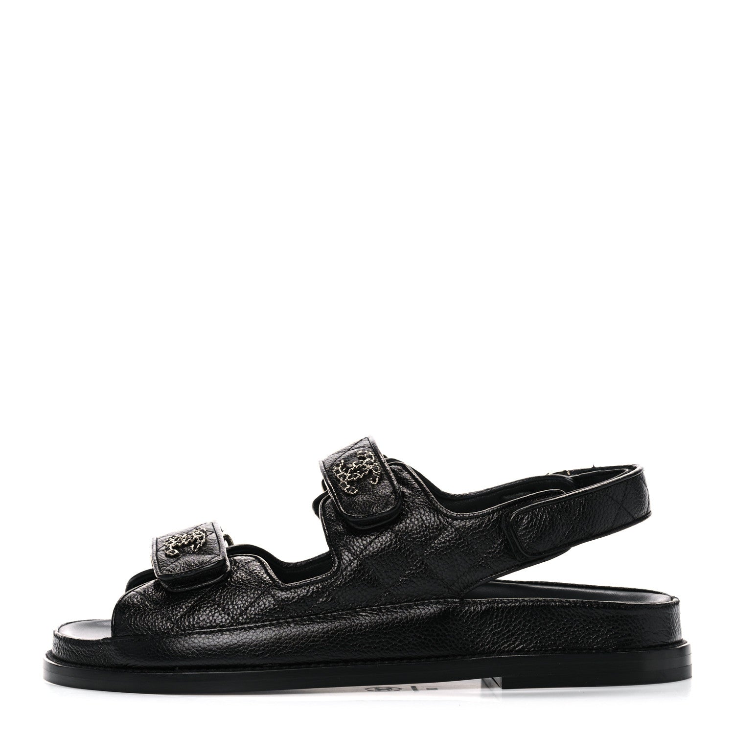 Chanel Grained Calfskin Velcro Dad Sandals 38 Black 1 of 8