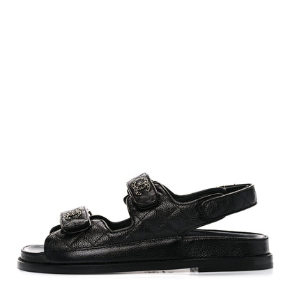 Chanel Grained Calfskin Velcro Dad Sandals 38 Black 1 of 8