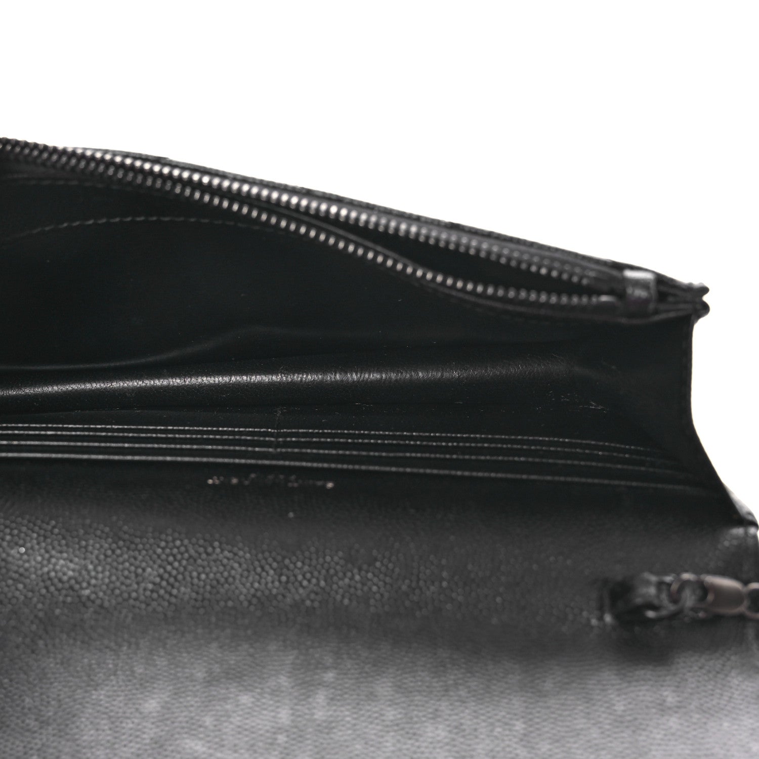 Saint Laurent Grain De Poudre Matelasse Chevron Monogram Monochrome Envelope Chain Wallet Black 6 of 13