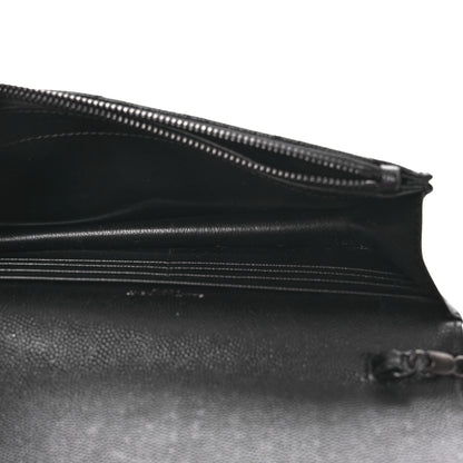 Saint Laurent Grain De Poudre Matelasse Chevron Monogram Monochrome Envelope Chain Wallet Black 6 of 13