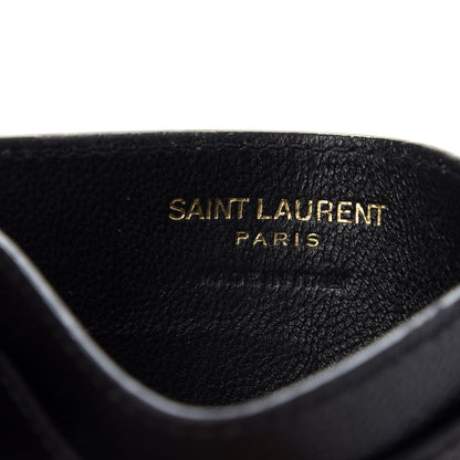 Saint Laurent Grain De Poudre Matelasse Chevron Monogram Credit Card Case Black 5 of 5