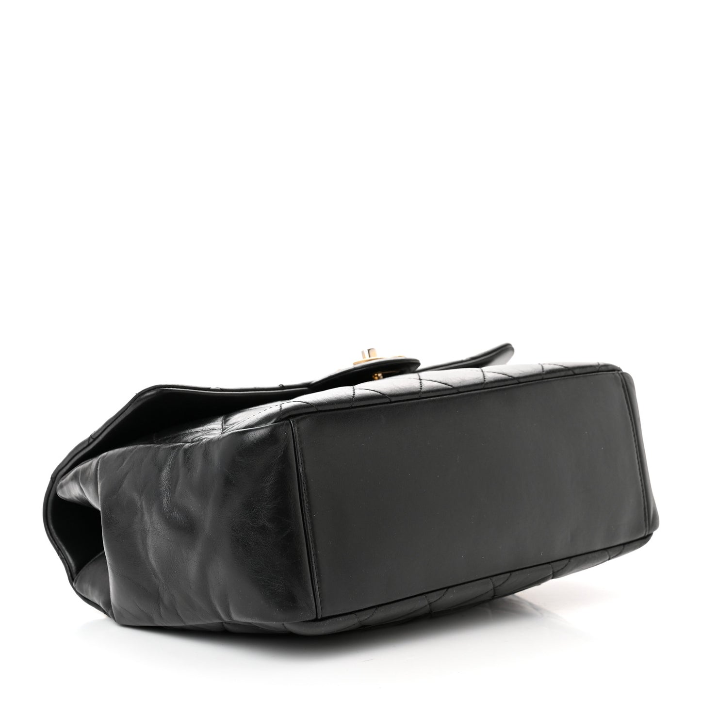 Calfskin Quilted Large Gold Bar Top Handle Flap Black
