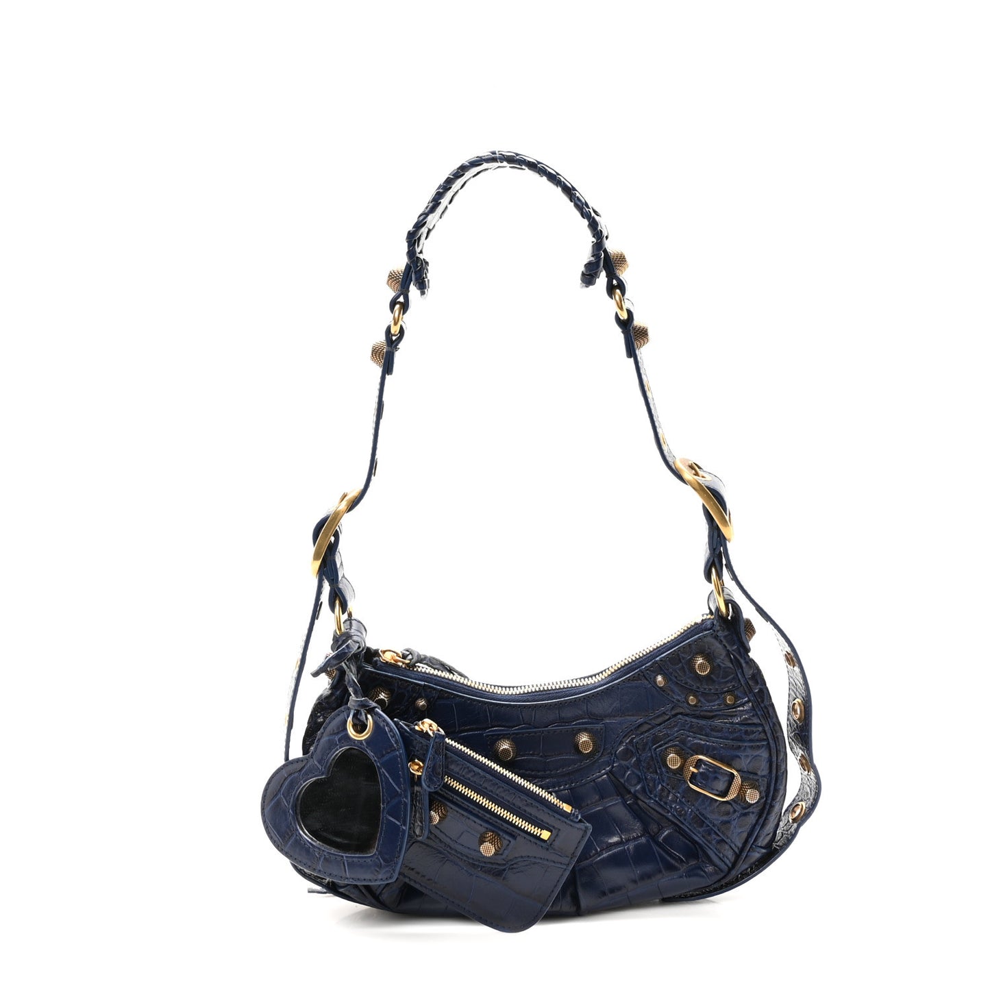 Extra Supple Calfskin Crocodile Embossed Le Cagole Shoulder Bag XS Indigo