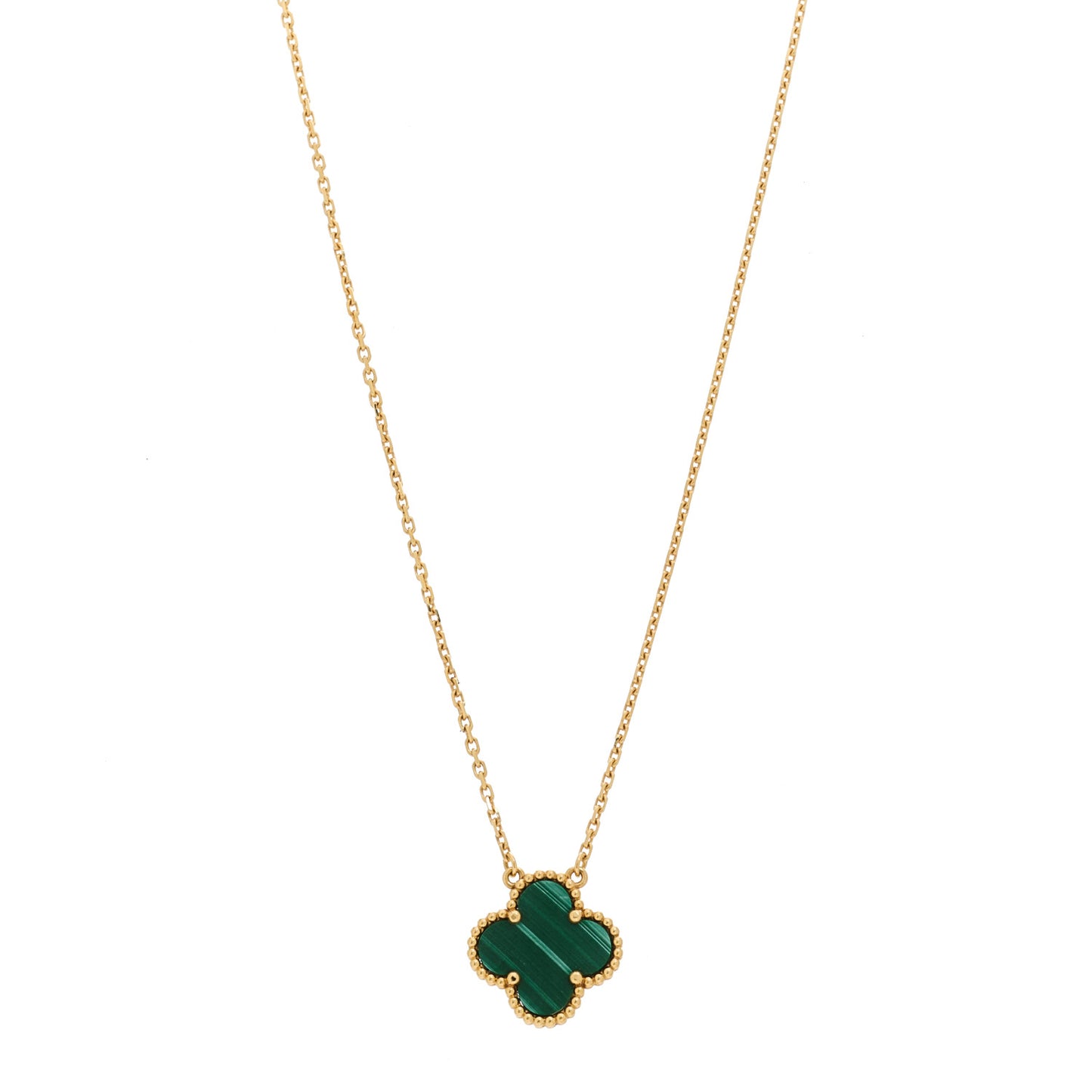 18K Yellow Gold Malachite Vintage Alhambra Pendant Necklace