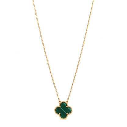 Van Cleef & Arpels 18K Yellow Gold Malachite Vintage Alhambra Pendant Necklace 1 of 6