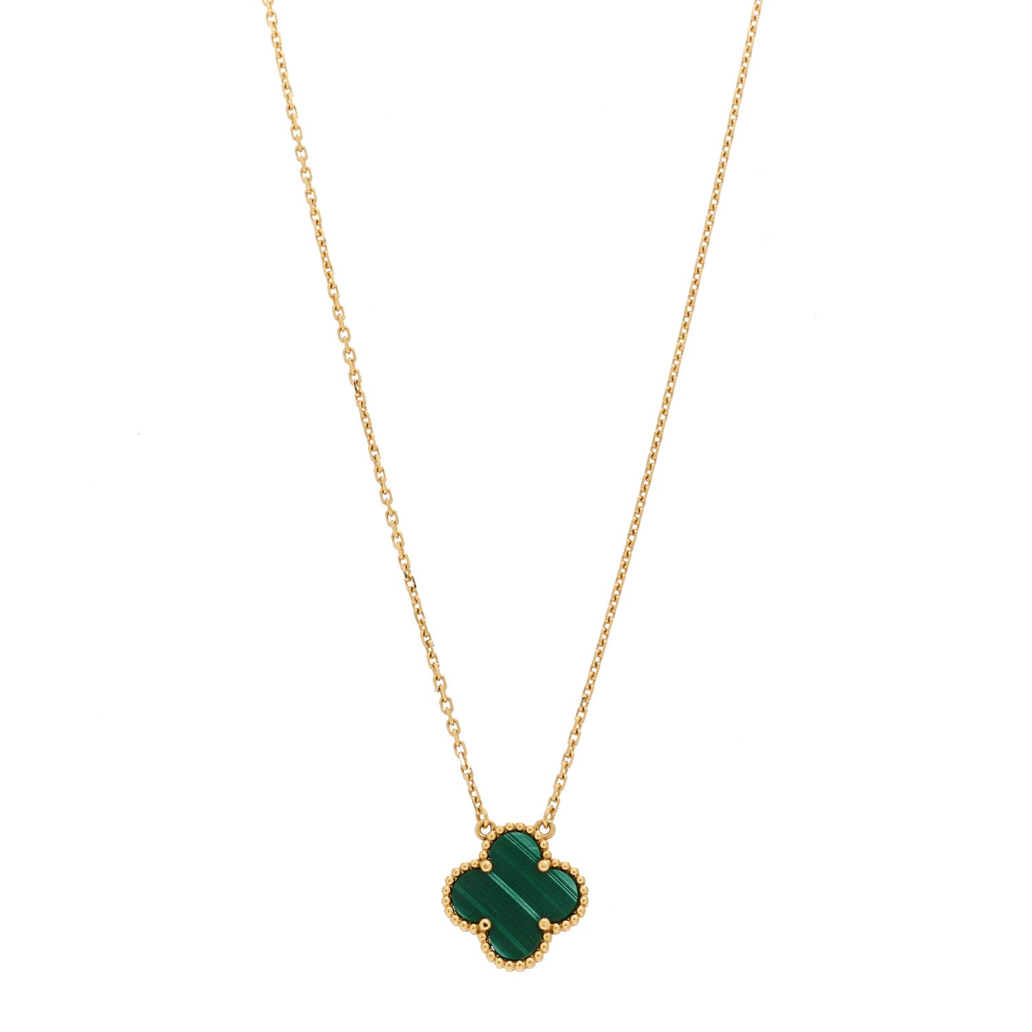 Van Cleef & Arpels 18K Yellow Gold Malachite Vintage Alhambra Pendant Necklace 1 of 5