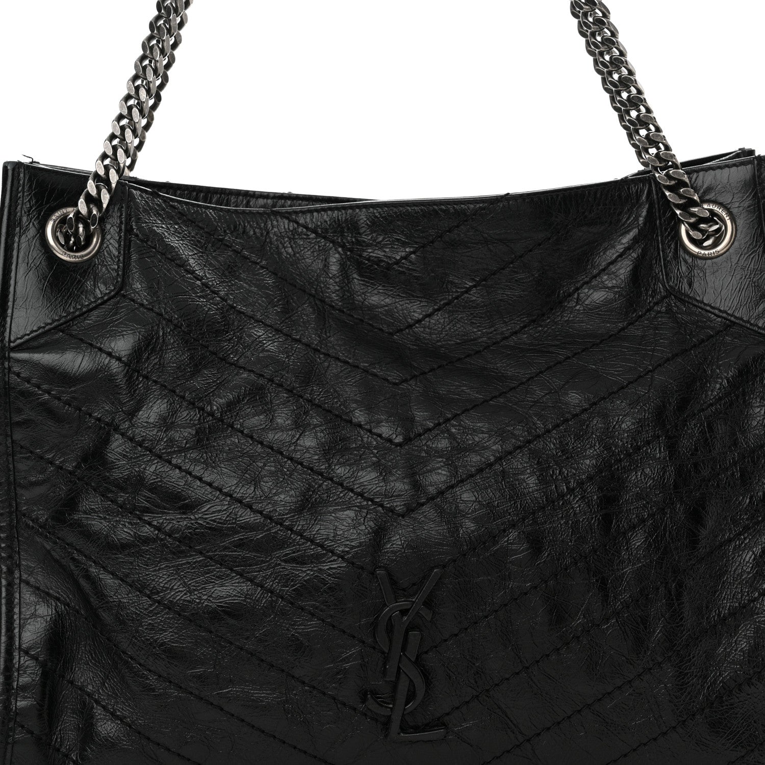 Saint Laurent Crinkled Calfskin Matelasse Monogram Medium Niki Shopper Tote Black 8 of 12
