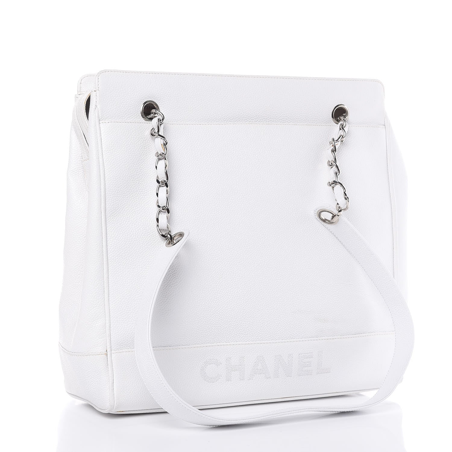Chanel Caviar Logo Shoulder Bag White 3 of 16