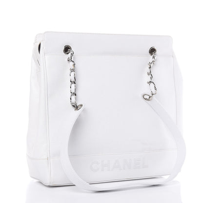 Chanel Caviar Logo Shoulder Bag White 3 of 16