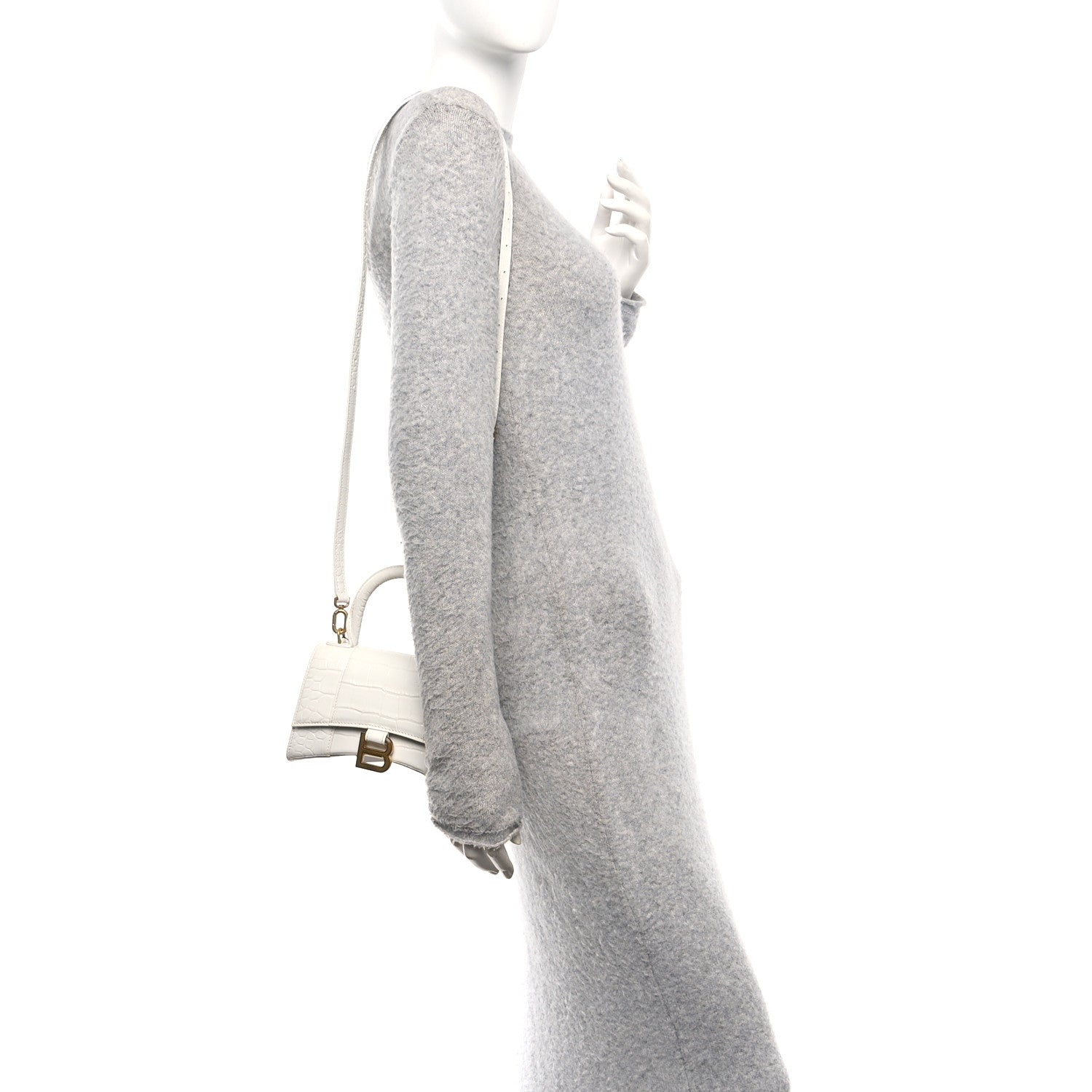 Balenciaga Shiny Calfskin Crocodile Embossed Hourglass Top Handle Bag XS White 2 of 14