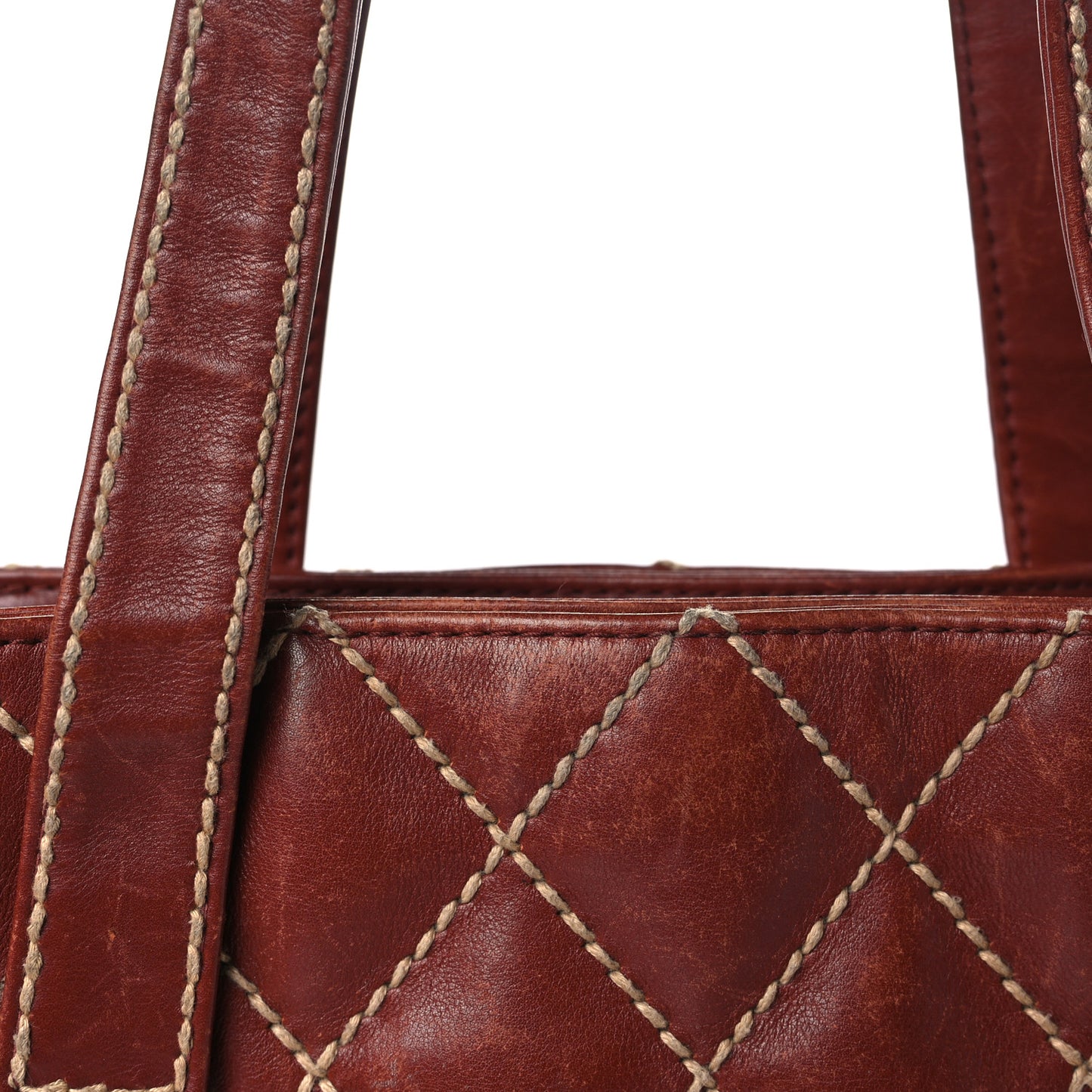 Calfskin Stitch Small Surpique Tote Brown