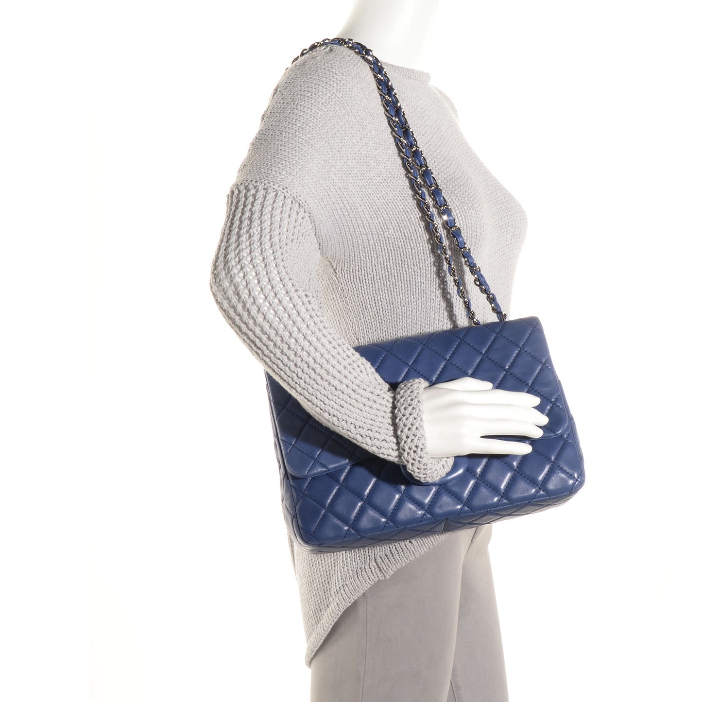 Lambskin Jumbo Single Flap Dark Blue