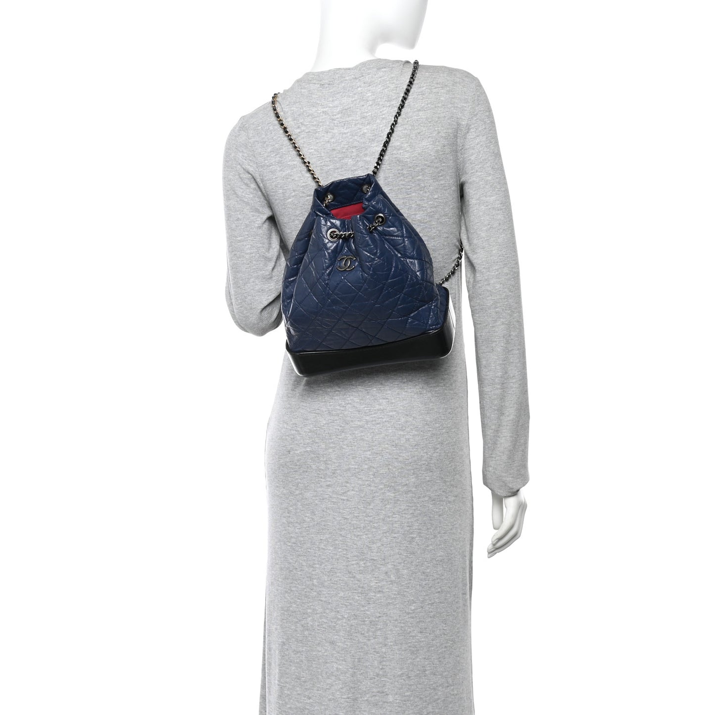 Aged Calfskin Quilted Gabrielle Backpack Navy Black