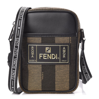Fendi Jacquard Vitello Century Pequin Logo Plate Small Crossbody Messenger Tobacco Moro Black 1 of 12