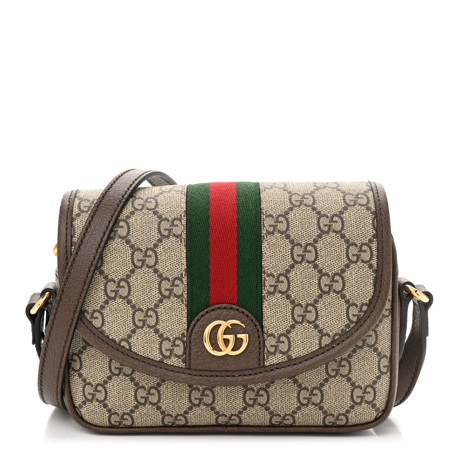 Gucci GG Supreme Monogram Textured Dollar Calfskin Mini Ophidia Flap Shoulder Bag Beige Ebony New Acero 1 of 11