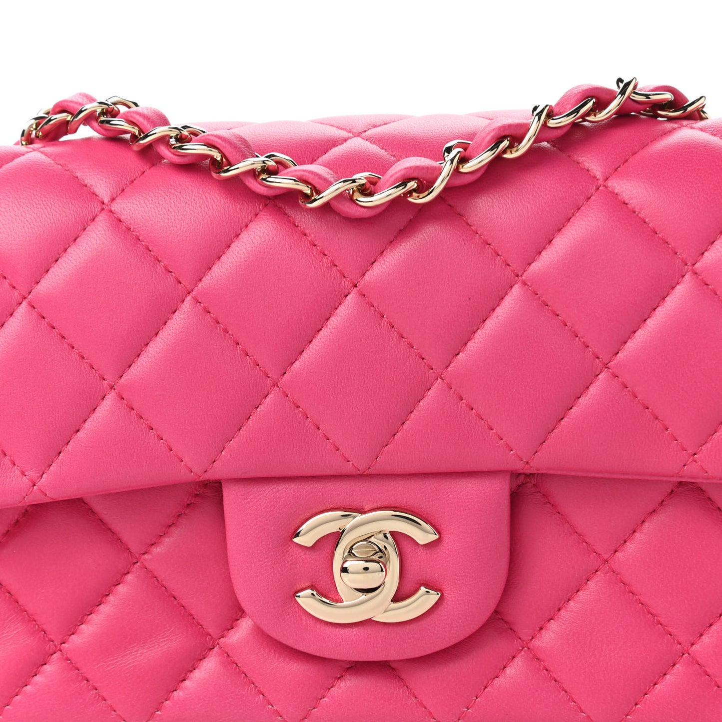Lambskin Quilted Mini Rectangular Flap Dark Pink