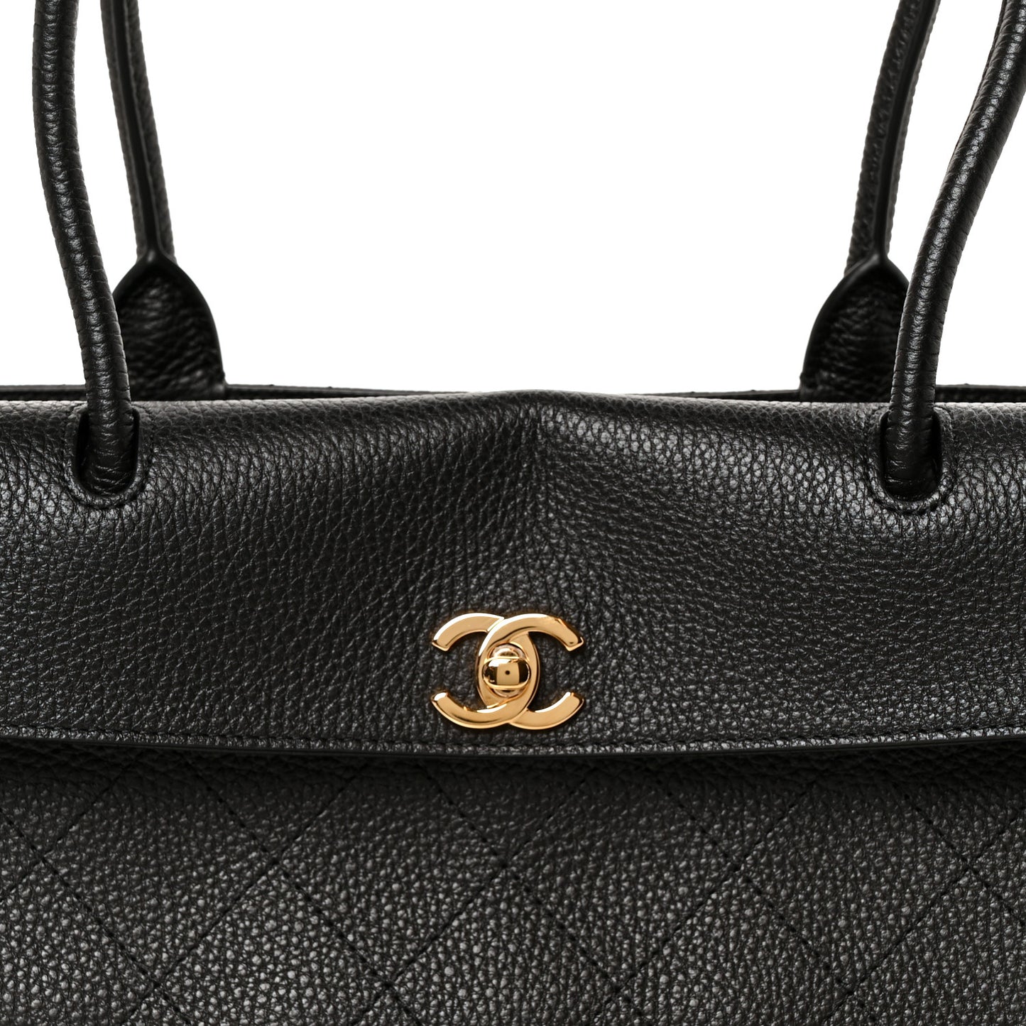 Grained Calfskin Stitched Urban Essentials Small Shopping Bag Black