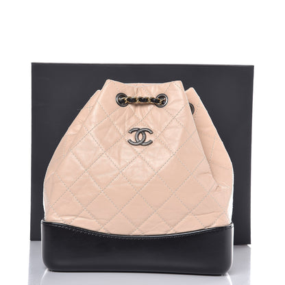 Chanel Aged Calfskin Quilted Small Gabrielle Backpack Beige Black 8 of 8