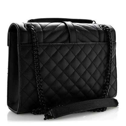 Saint Laurent Grain De Poudre Textured Mixed Matelasse Triquilt Medium Monogram Monochrome Satchel Black 2 of 12