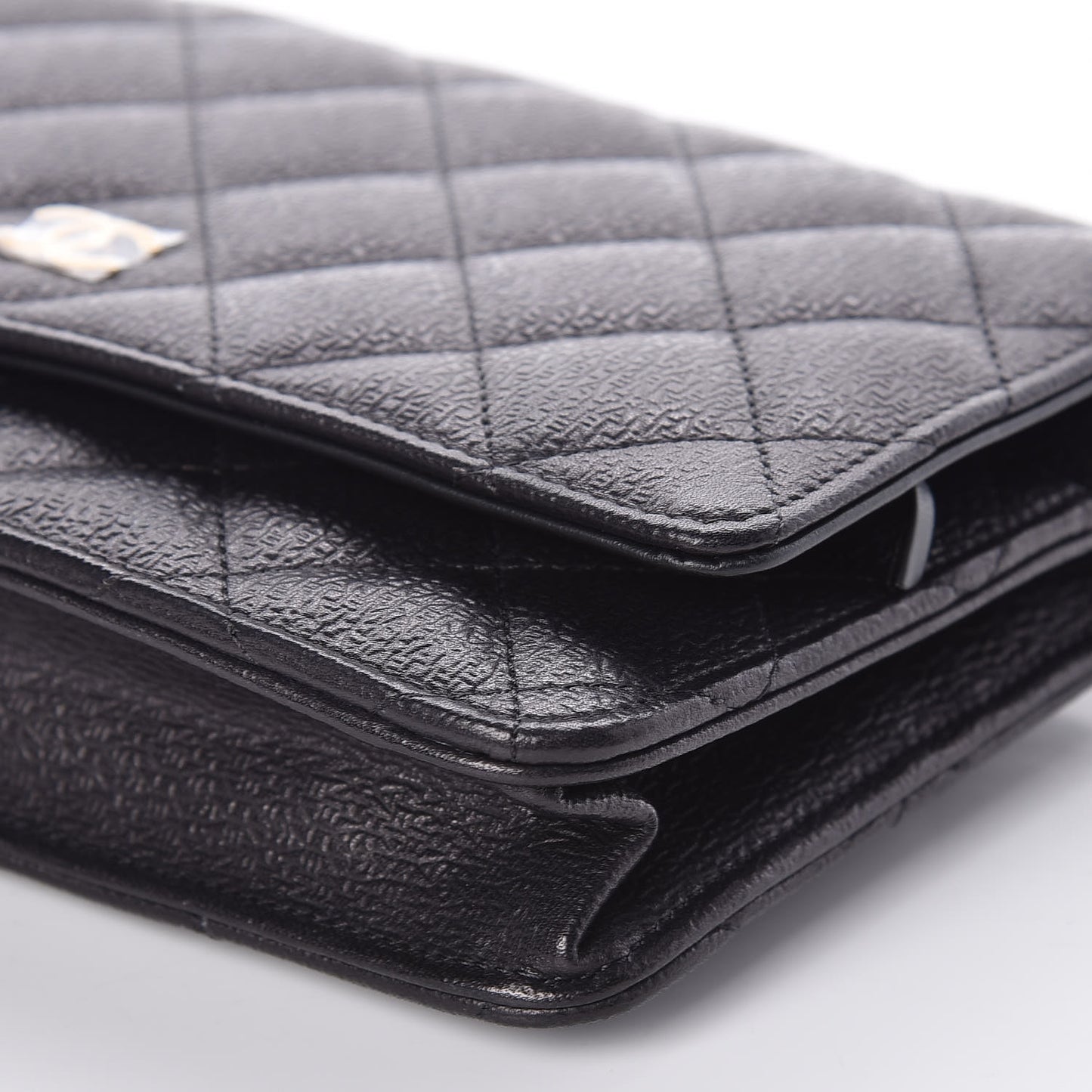 Letter Calfskin Embossed Quilted Wallet On Chain WOC Black