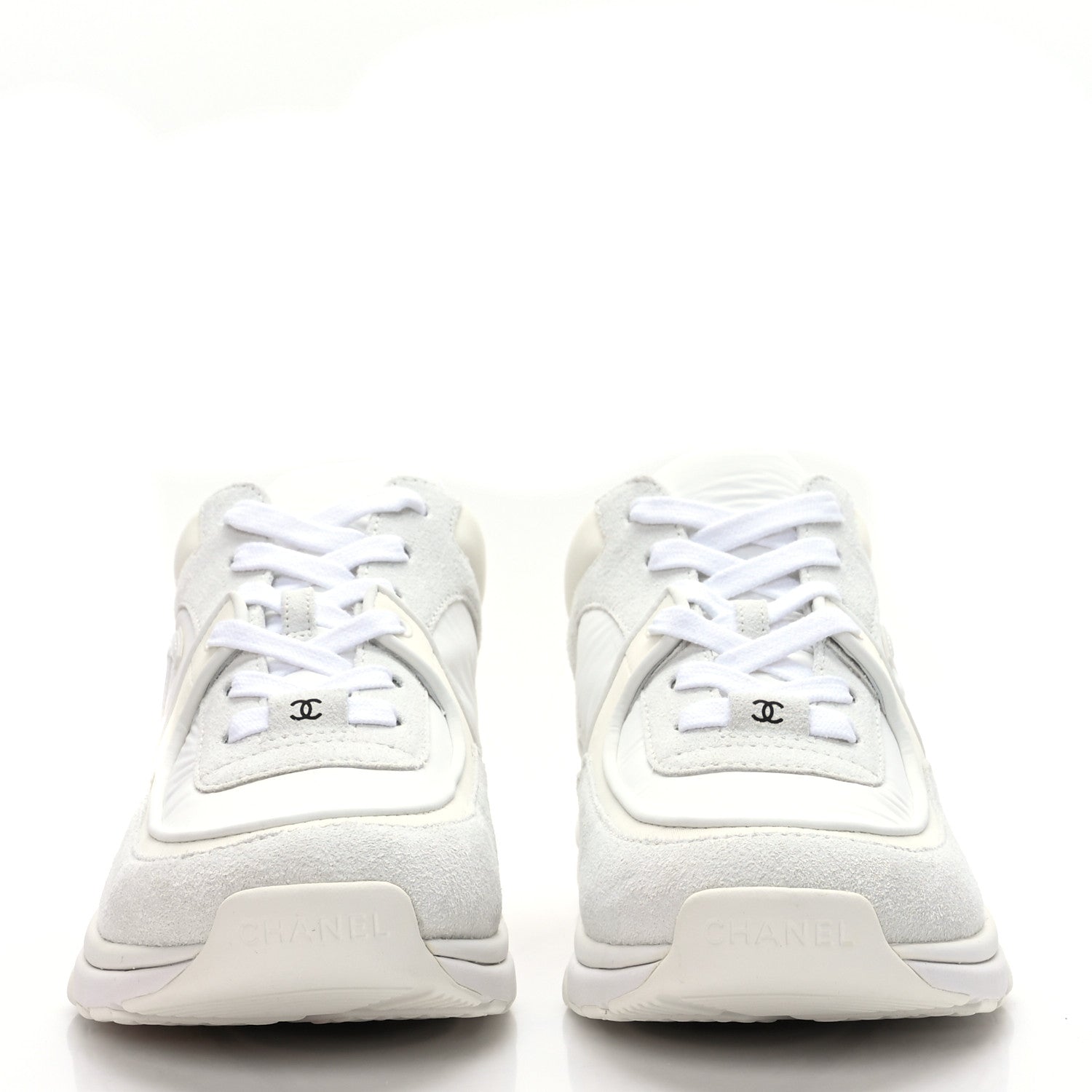 Chanel Suede Calfskin Fabric CC Sneakers 40 White 2 of 7