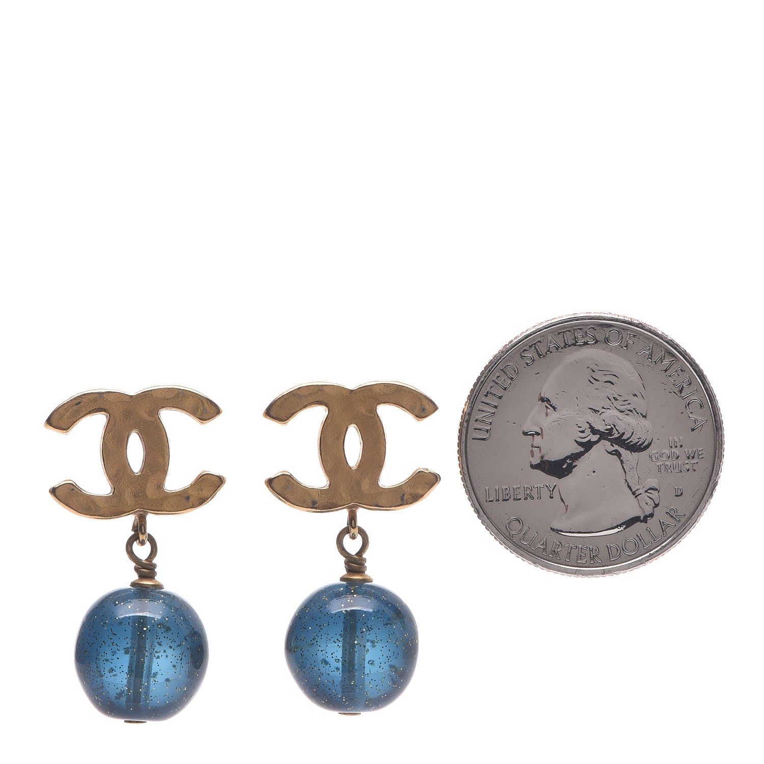 Chanel Bead CC Drop Earrings Gold Blue 2 of 4