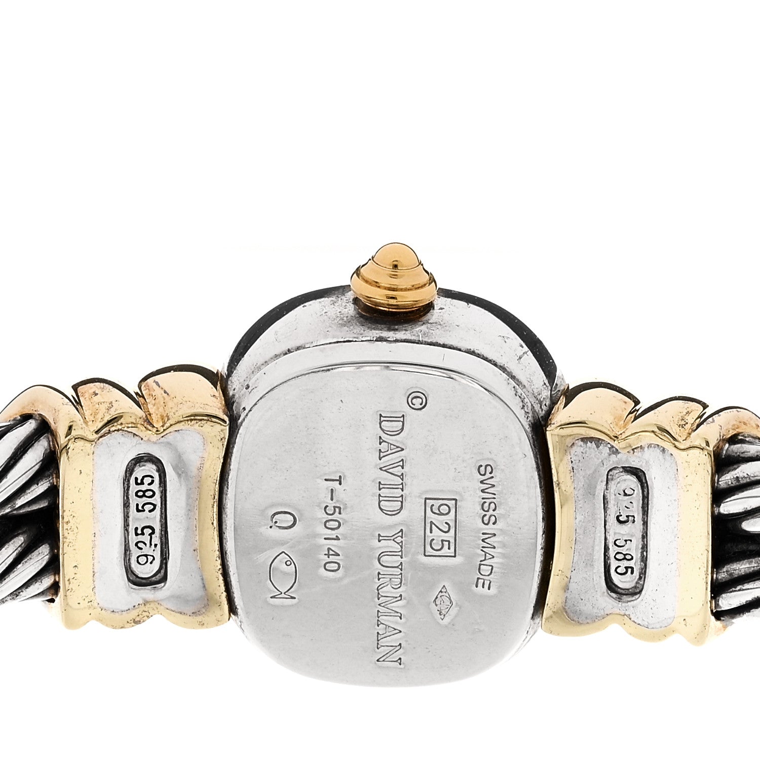 David Yurman Sterling Silver 14K Yellow Gold Mother of Pearl Garnet 21mm Classic Cable Quartz Watch 4 of 6