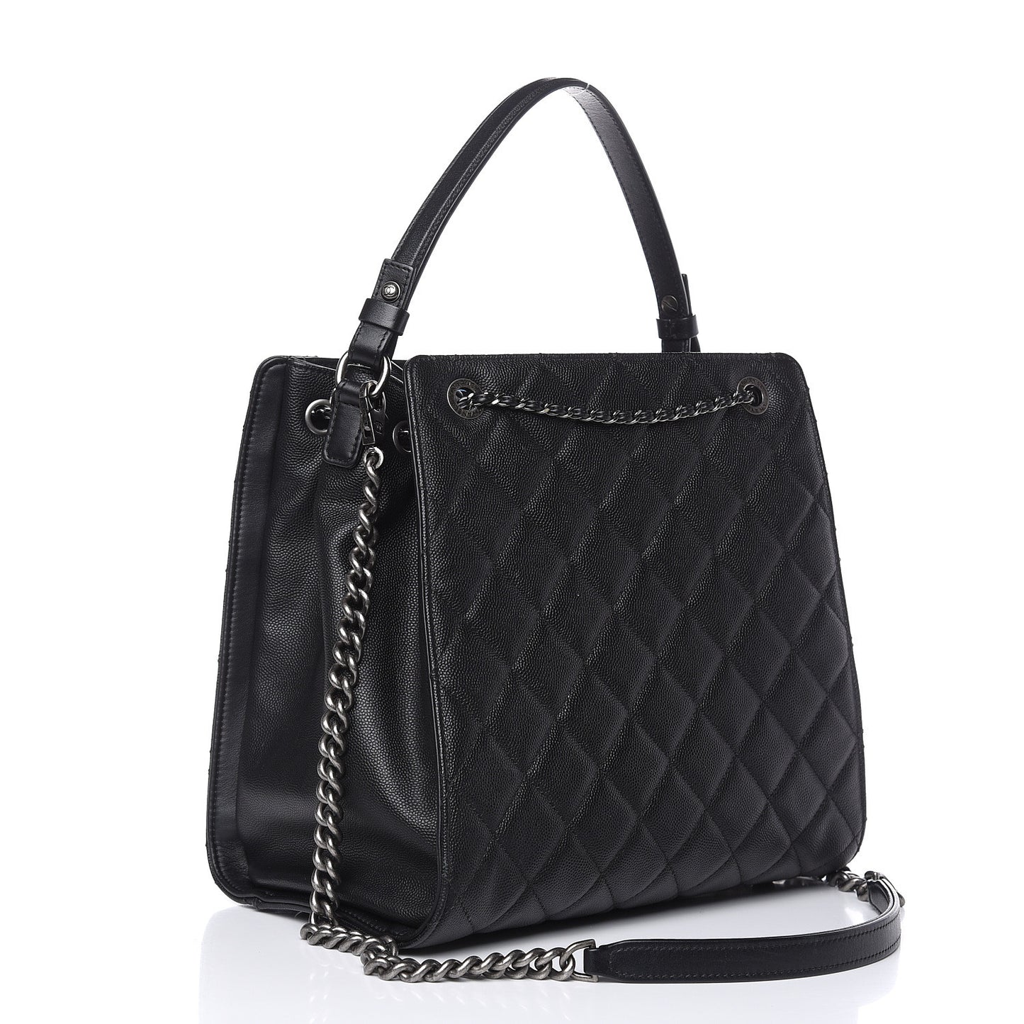 Caviar Quilted Medium CC Bucket Bag Black