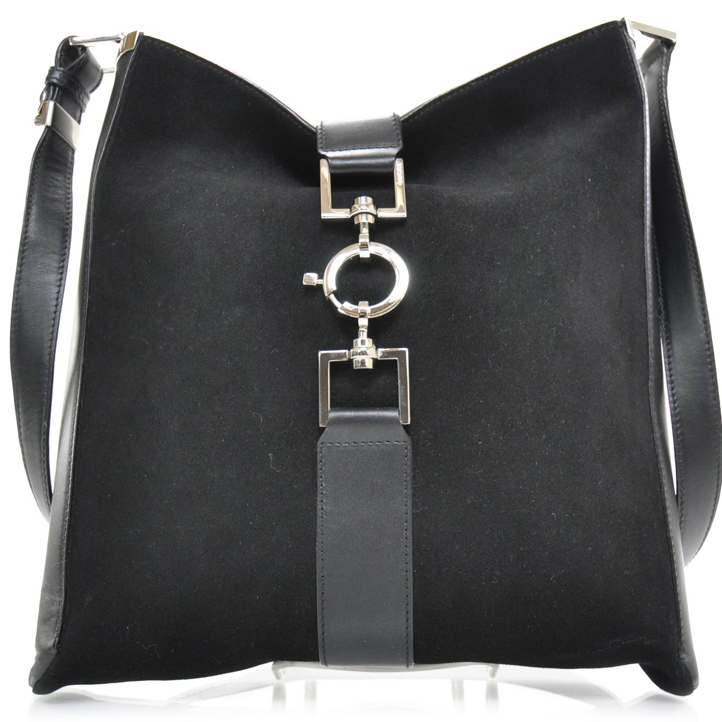 Suede and Leather Shoulder Bag Black