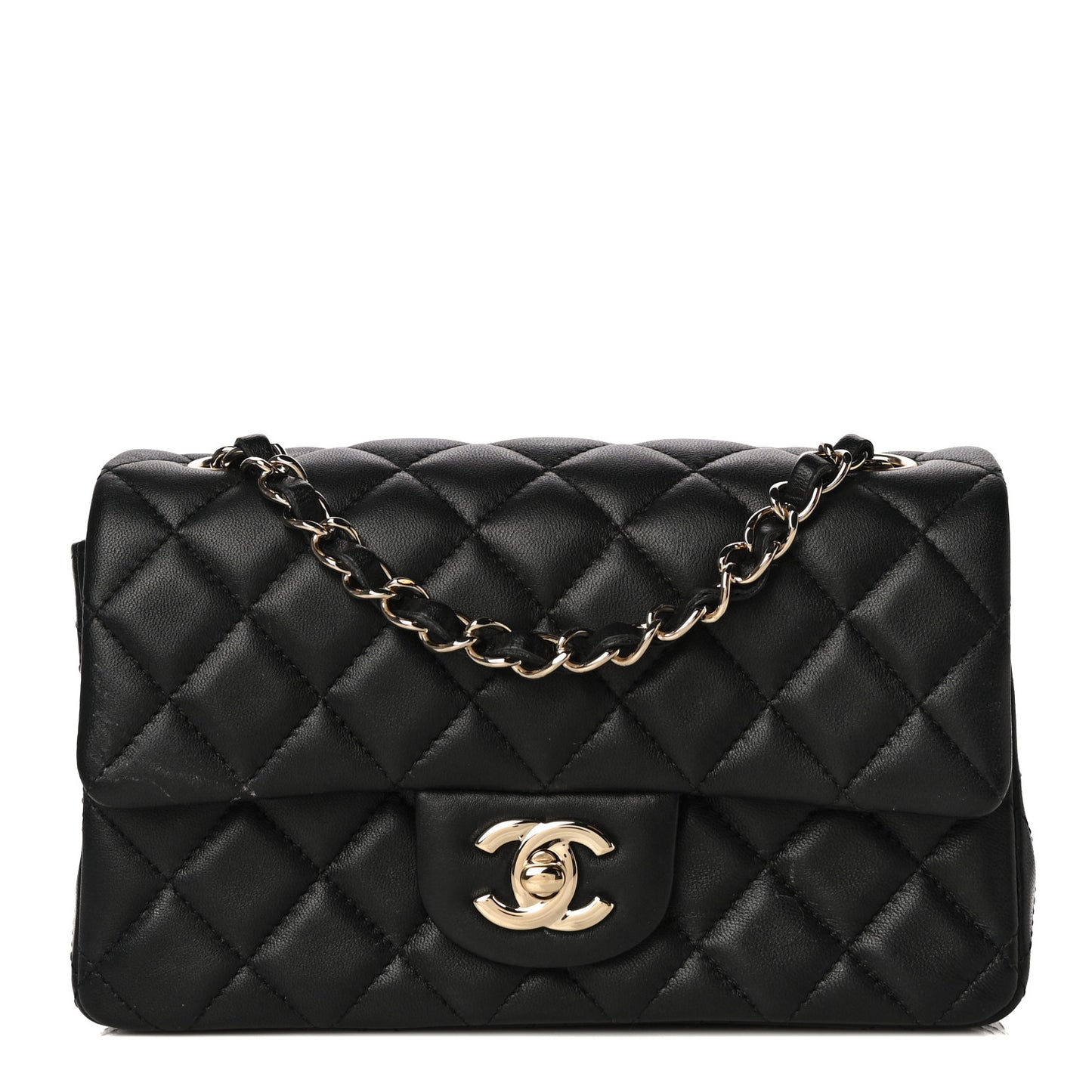 Lambskin Quilted Mini Rectangular Flap Black