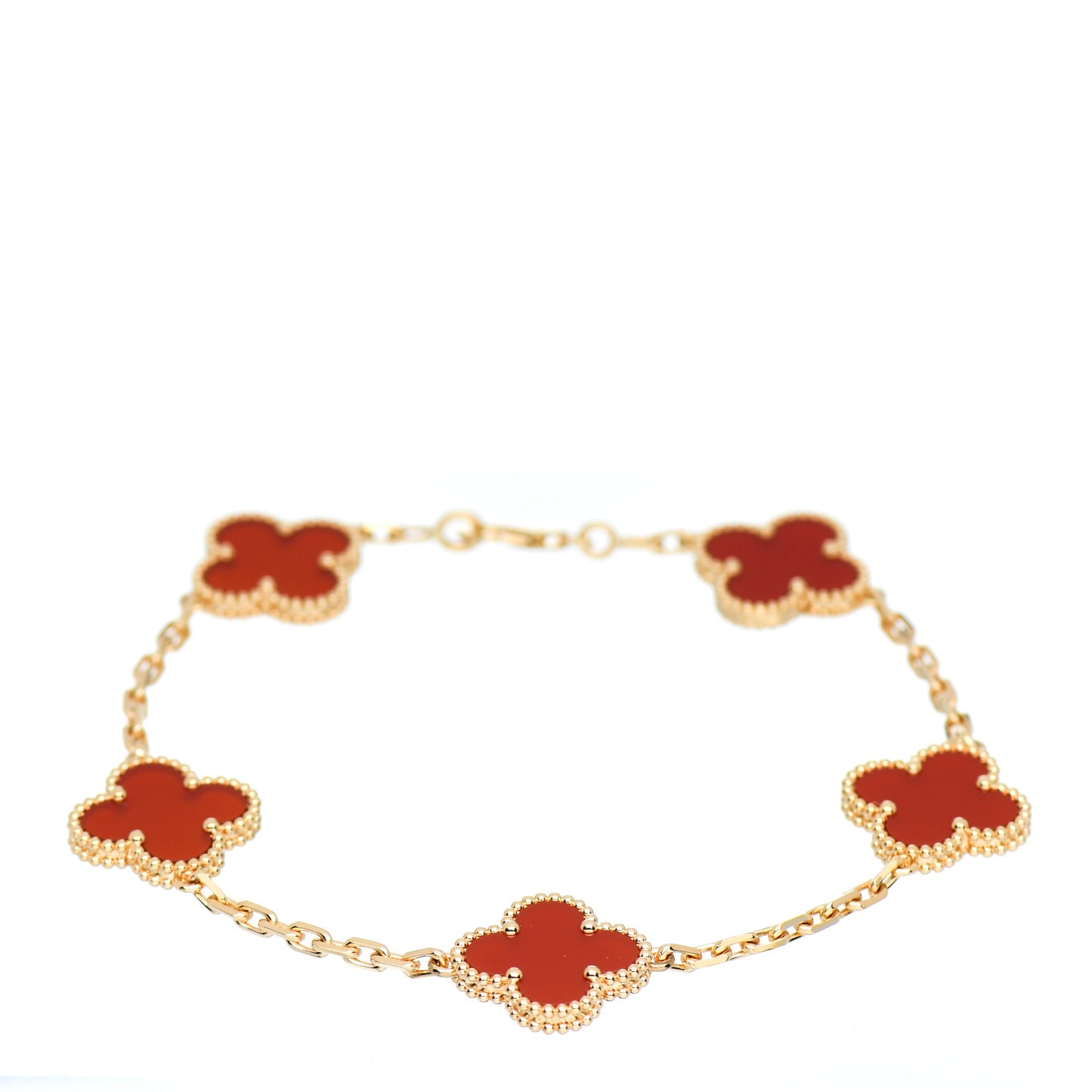 18K Yellow Gold Carnelian 5 Motifs Vintage Alhambra Bracelet