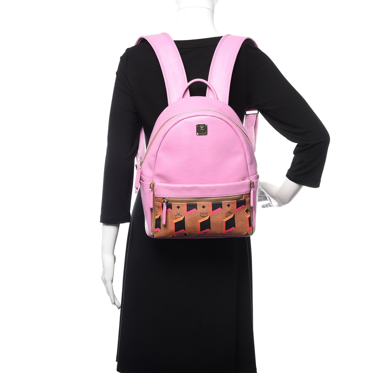 Calfskin Visetos Diamond Printed Small Backpack Pink Cognac