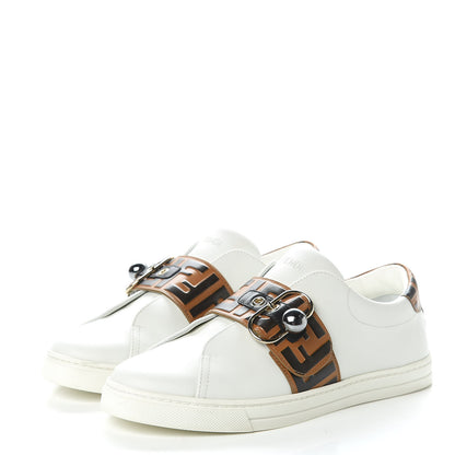 Fendi Vitello FF Embossed Pearland Slip On Sneakers 40 White Tobacco Moro 3 of 9