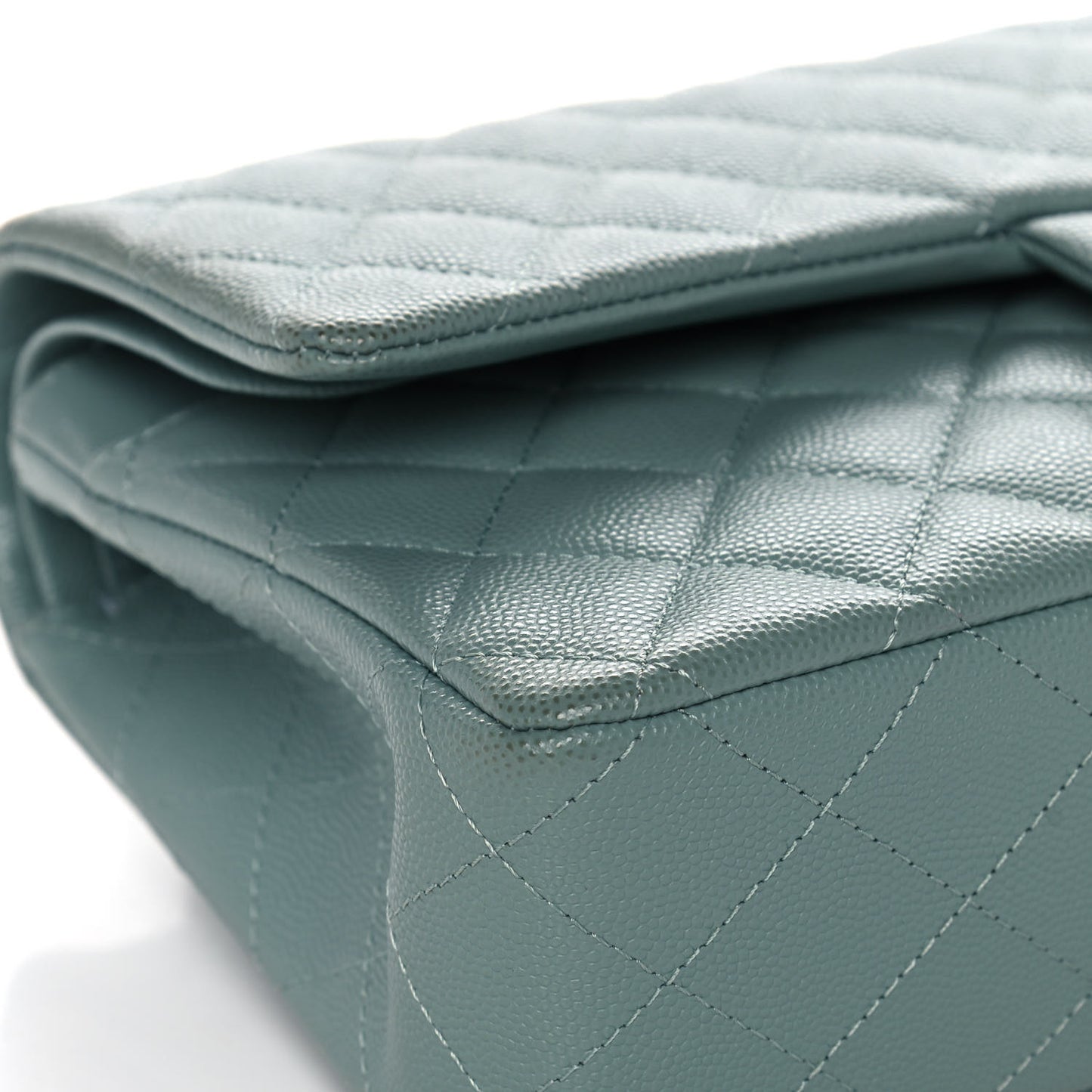 Caviar Quilted Medium Double Flap Green