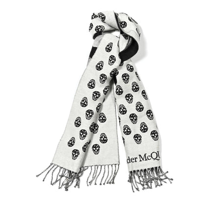 Alexander McQueen Wool Reversible Upside Down Skull Orchid Scarf Black Ivory 1 of 6