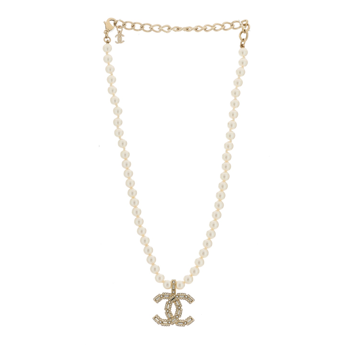 Pearl Crystal Baguette CC Short Necklace Gold
