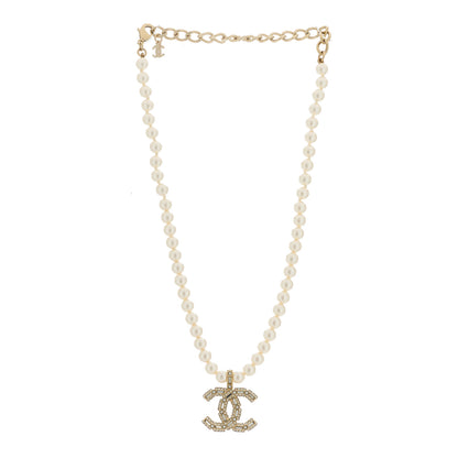 Chanel Pearl Crystal Baguette CC Short Necklace Gold 3 of 5