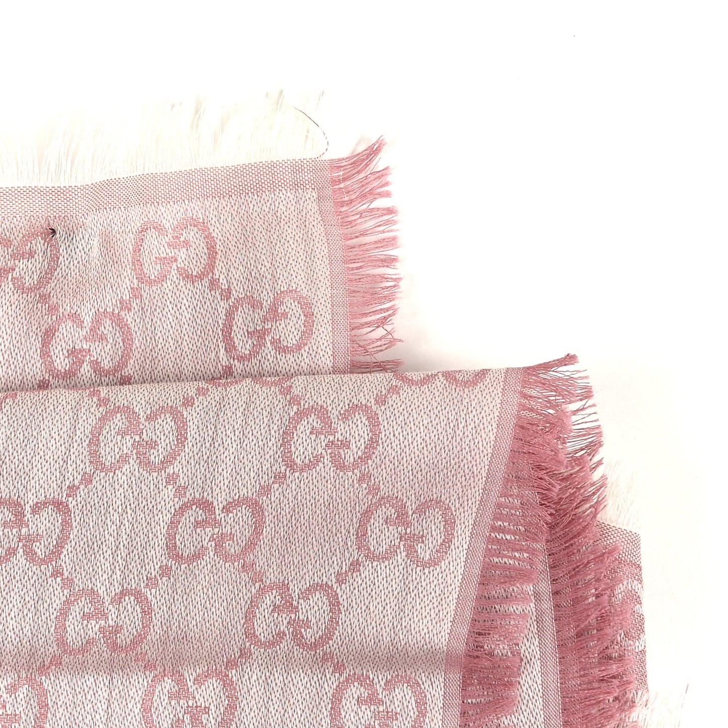 Wool Silk Monogram GGWeb Fringe Shawl Rose Ivory