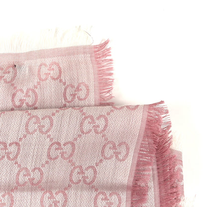 Gucci Wool Silk Monogram GGWeb Fringe Shawl Rose Ivory 4 of 4