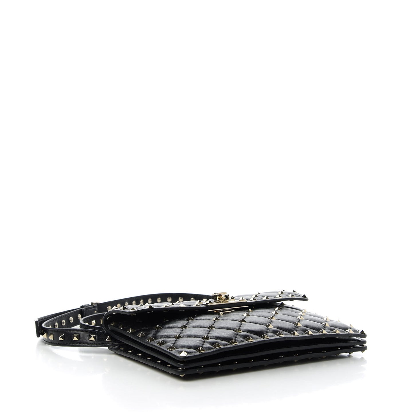 Lambskin Rockstud Spike Crossbody Bag Black