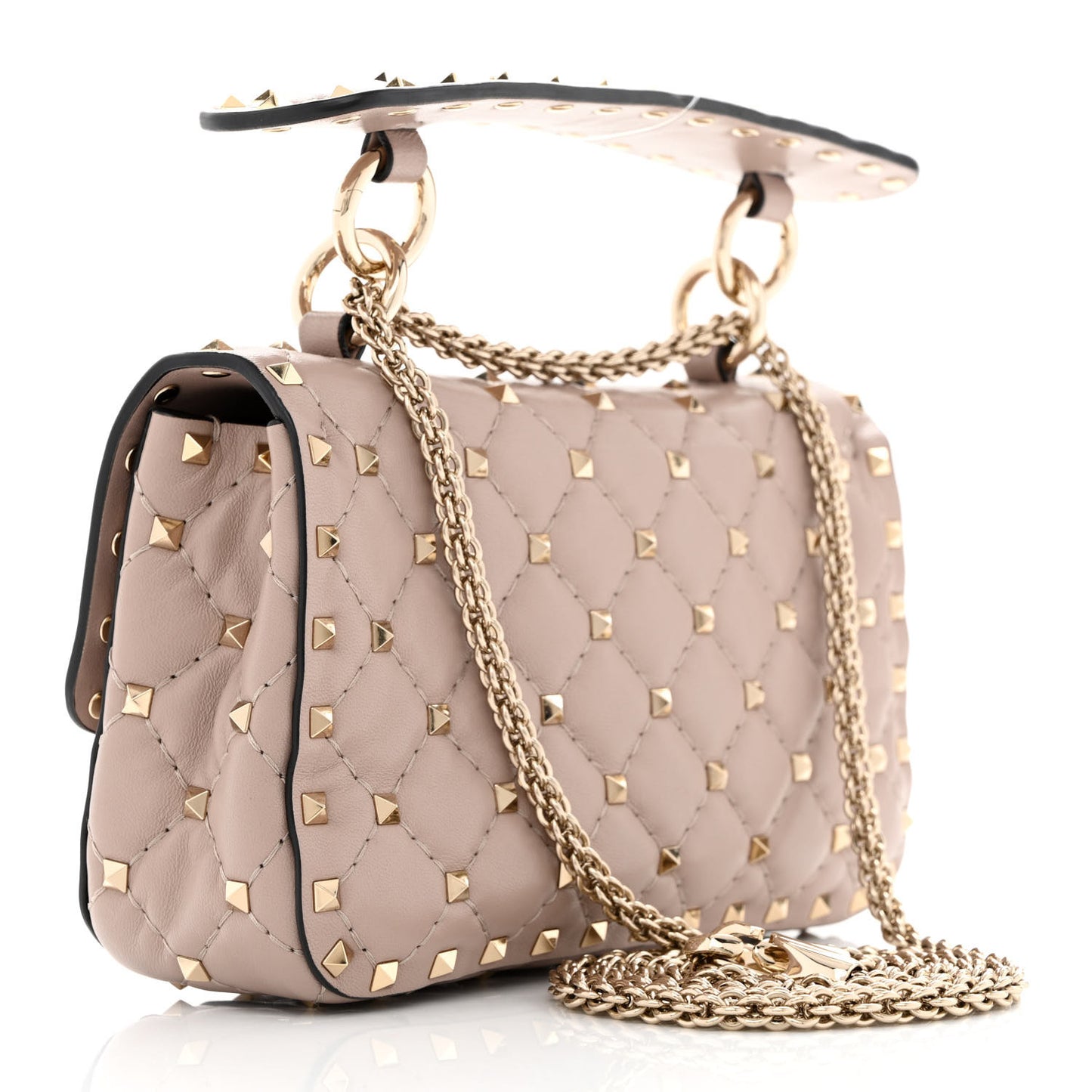 Nappa Small Rockstud Spike Shoulder Bag Poudre