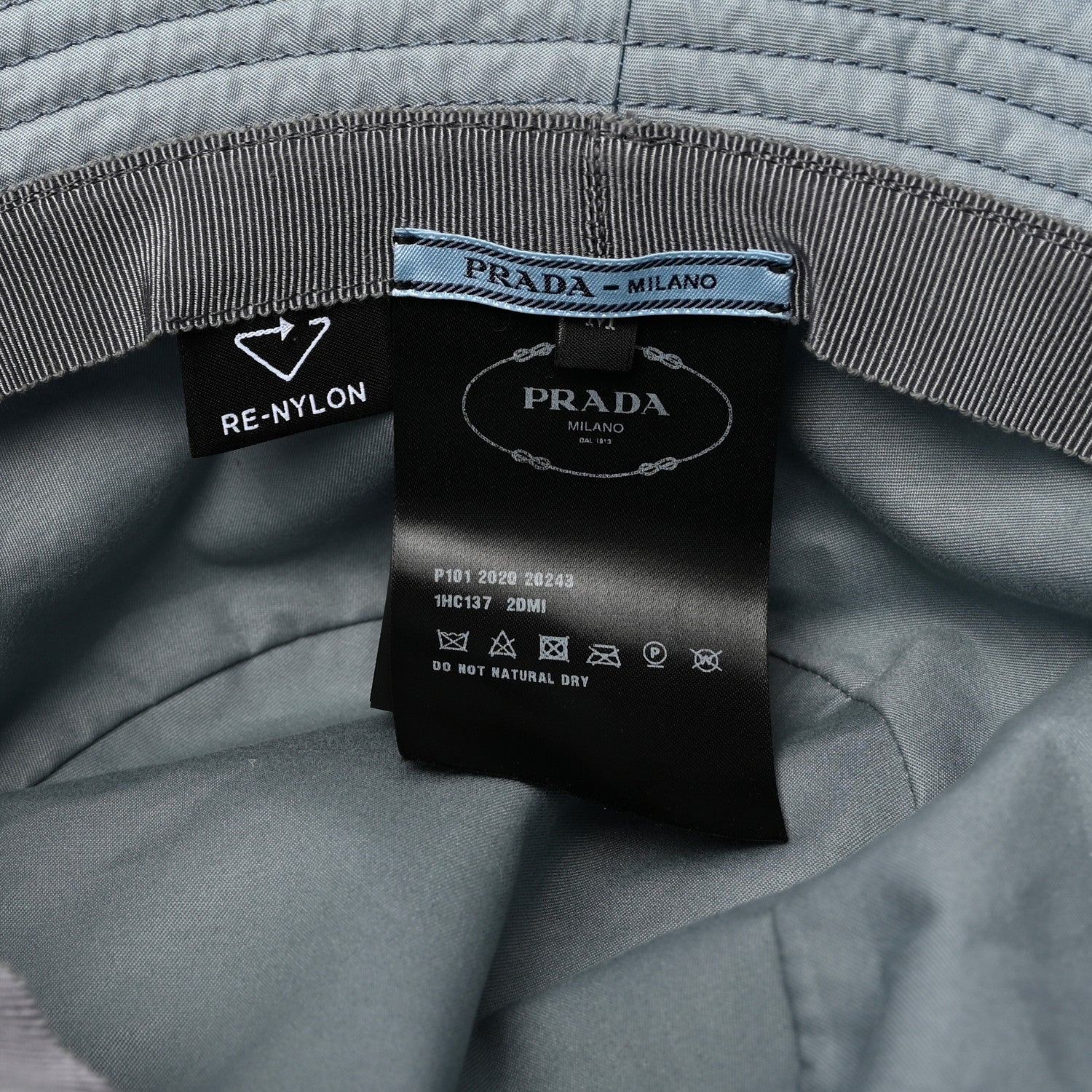 Prada Re-Nylon Metal Triangle Logo Womens Bucket Hat M Fiordaliso 8 of 8