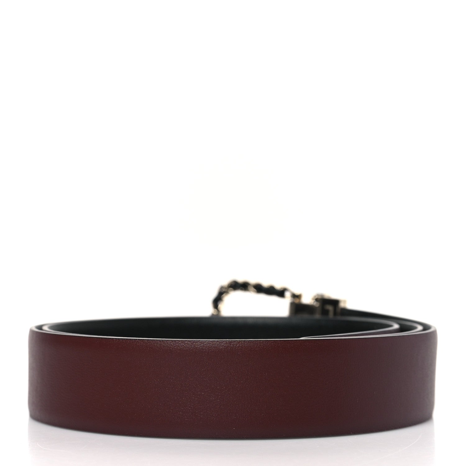 Chanel Calfskin Lambskin Metal Chain Reversible Belt 90 36 Black Burgundy 3 of 8