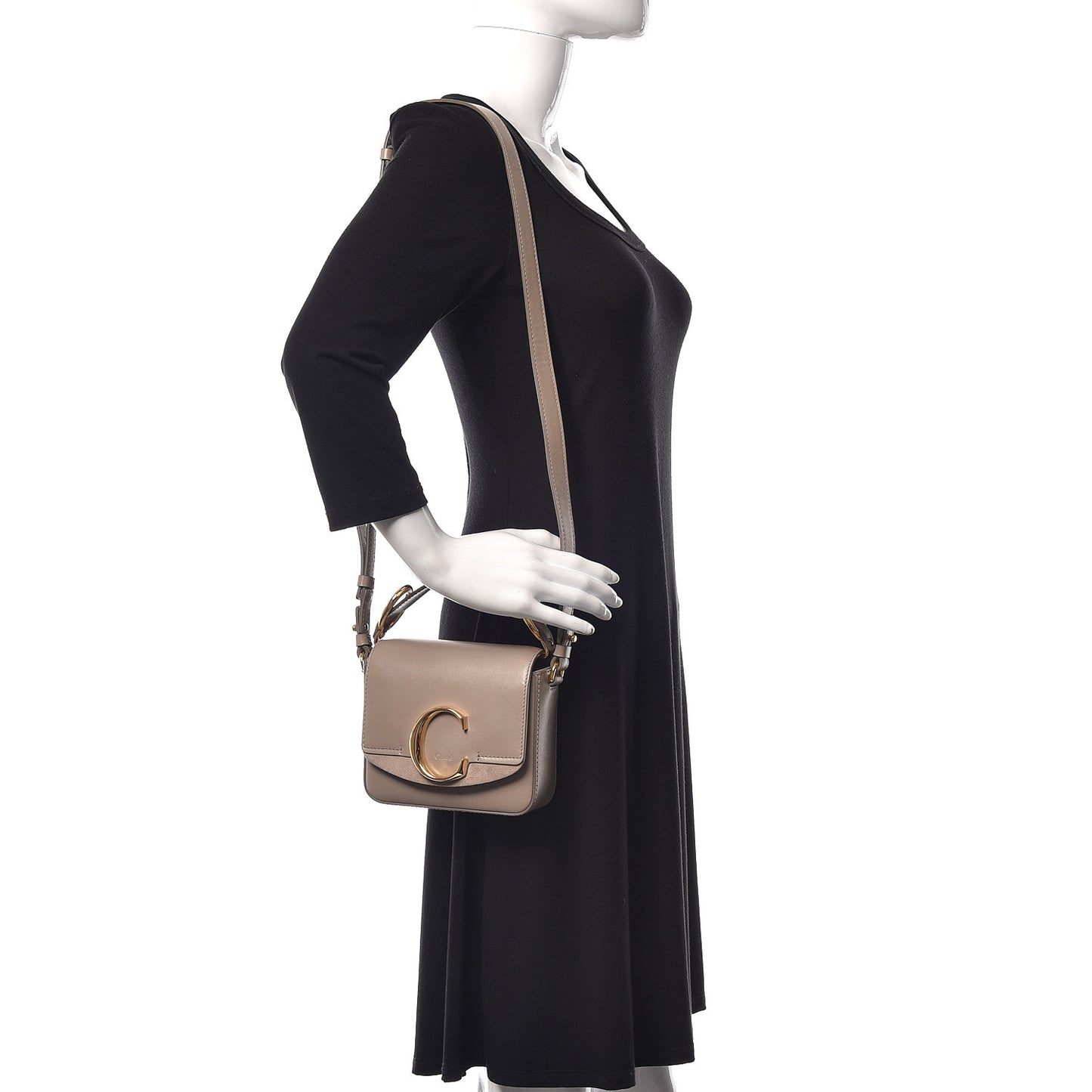 Shiny Calfskin Suede Mini C Bag Motty Grey